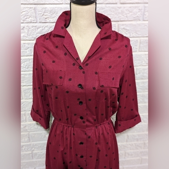VINTAGE Shirtwaist Pin Up Day Dress Semi Sheer Rockabilly Button Up Collared S-L - Picture 7 of 15